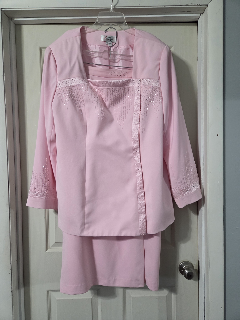Lisa Rene Pink Beaded Church Skirt Suit Women's Plus Size 22 Elegant 2-Piece Set